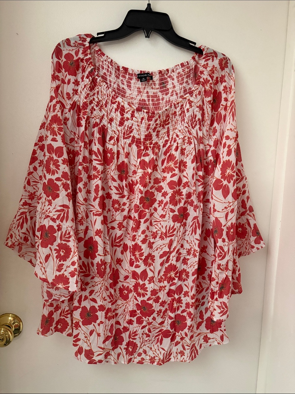 Zac & Rachel Red Floral Smocked Neck Peasant Tunic